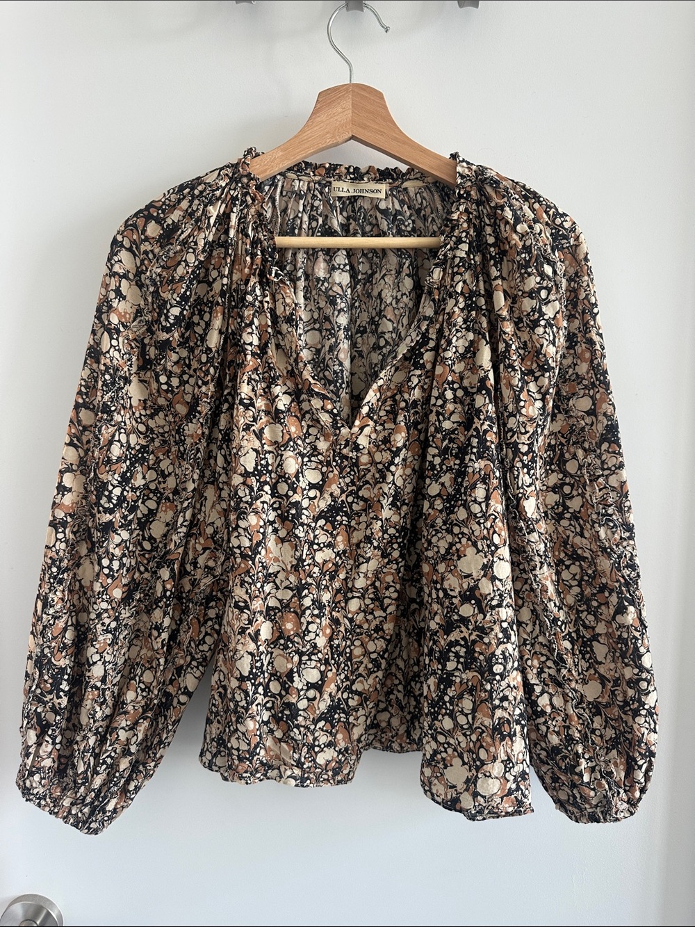 Ulla Johnson Beige, Black & Brown Floral-Print Peasant Blouse